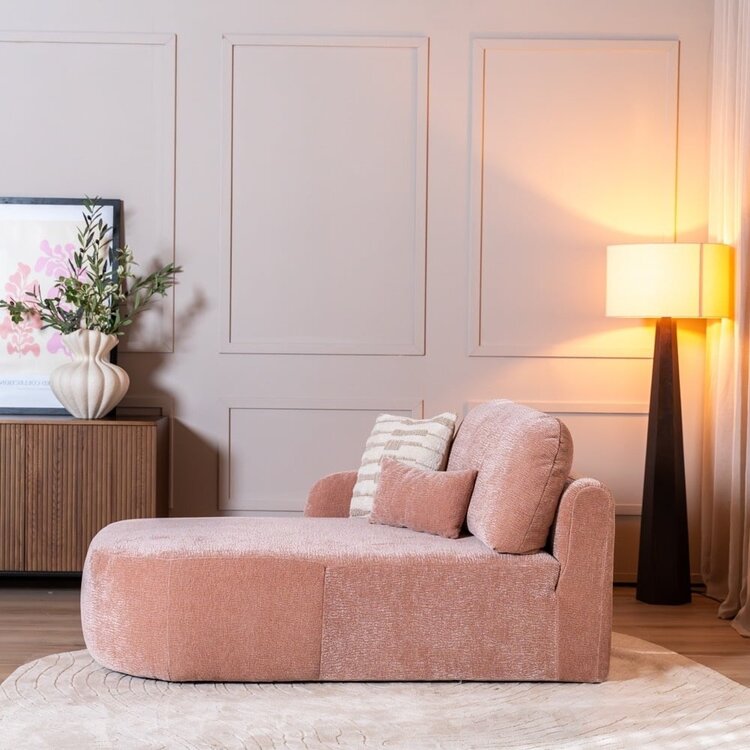 Chaise longue Vienna chenille rose gauche