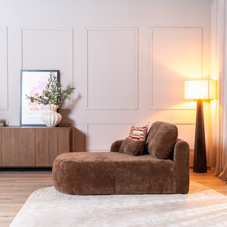 Chaise longue Vienna chenille chocolate brown gauche