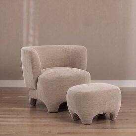Fauteuil avec pouf Emma velours beige