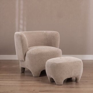 Fauteuil avec pouf Emma velours beige