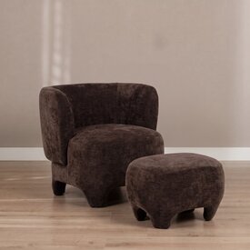 Fauteuil avec pouf Emma velours brun