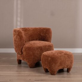 Fauteuil avec pouf Emma velours ocre