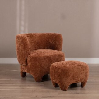 Fauteuil avec pouf Emma velours ocre