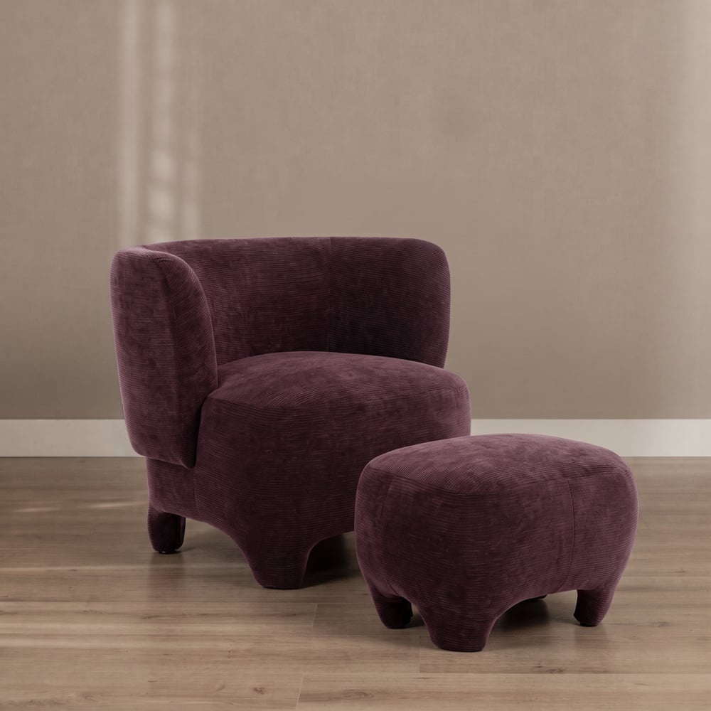 Fauteuil avec pouf Emma velours violet