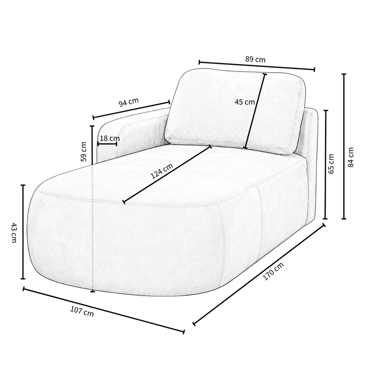 Chaise longue Vienna chenille brun gauche