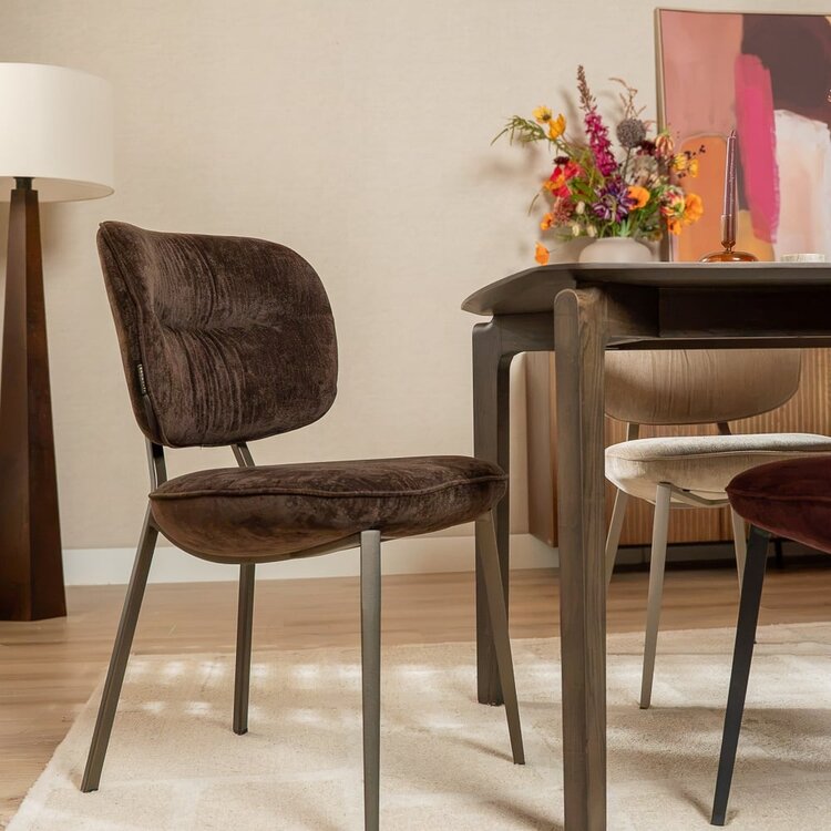 Chaise de salle à manger Rosa velours brun