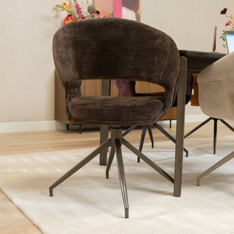 Chaise de salle à manger Suzie pivotante velours brun