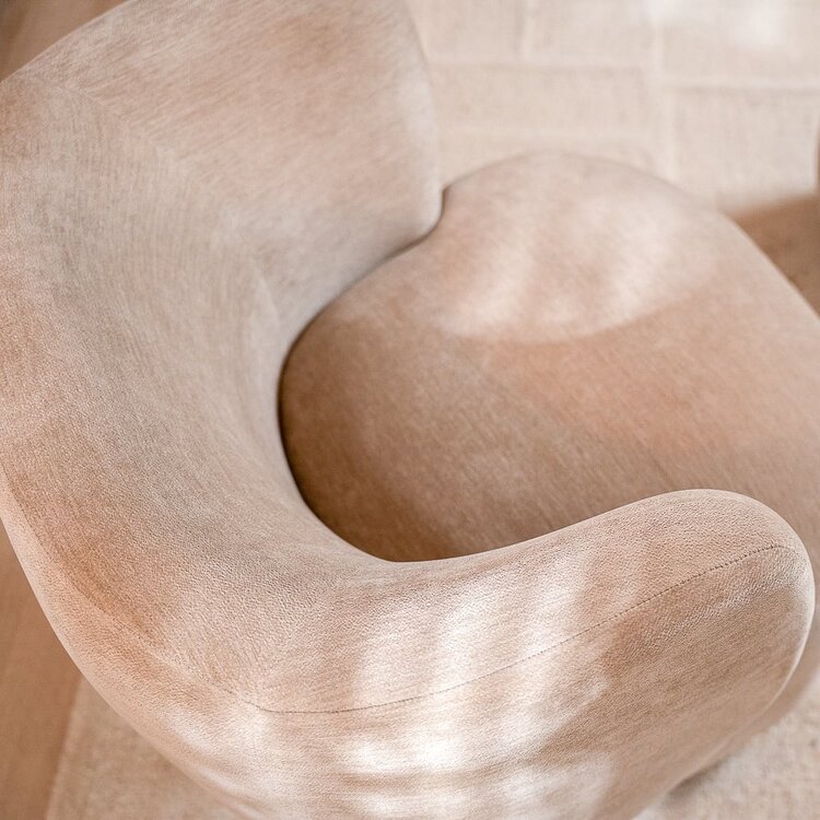 Fauteuil avec pouf Emma velours beige