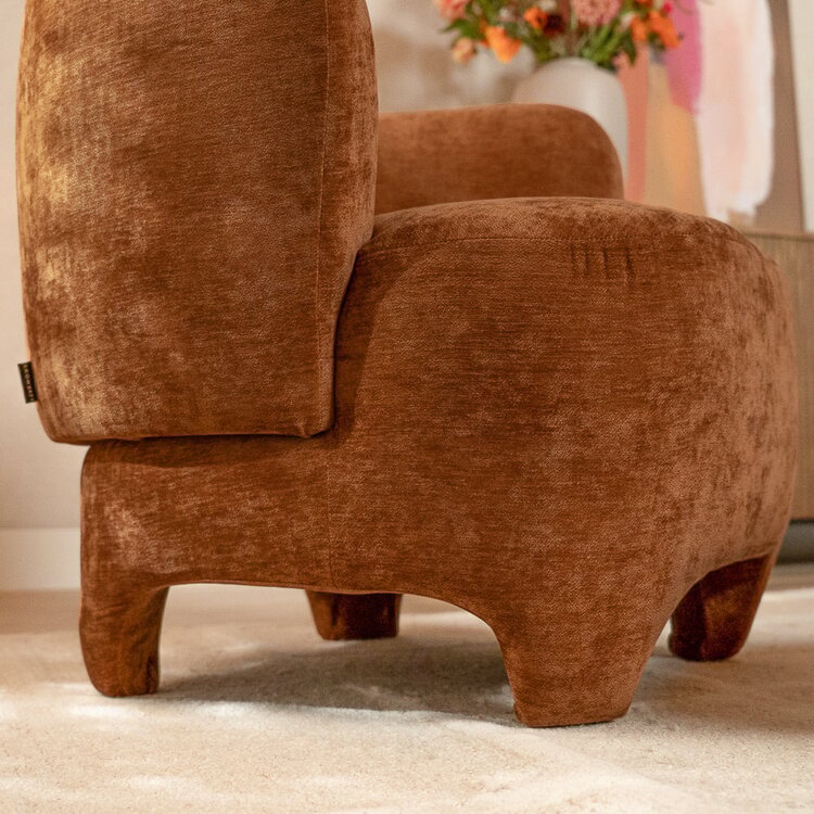 Fauteuil avec pouf Emma velours ocre