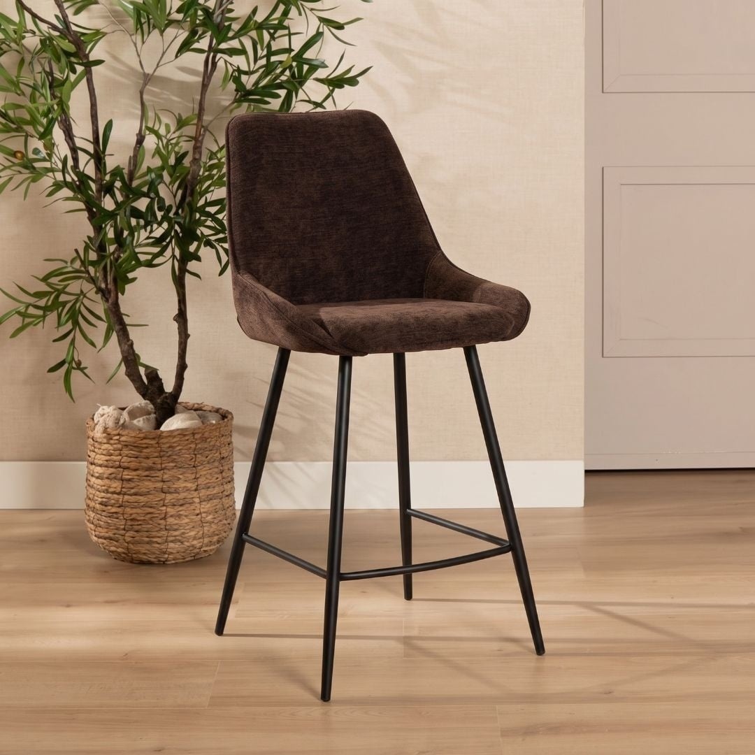 Tabouret de bar Lynn velours brun 71 cm
