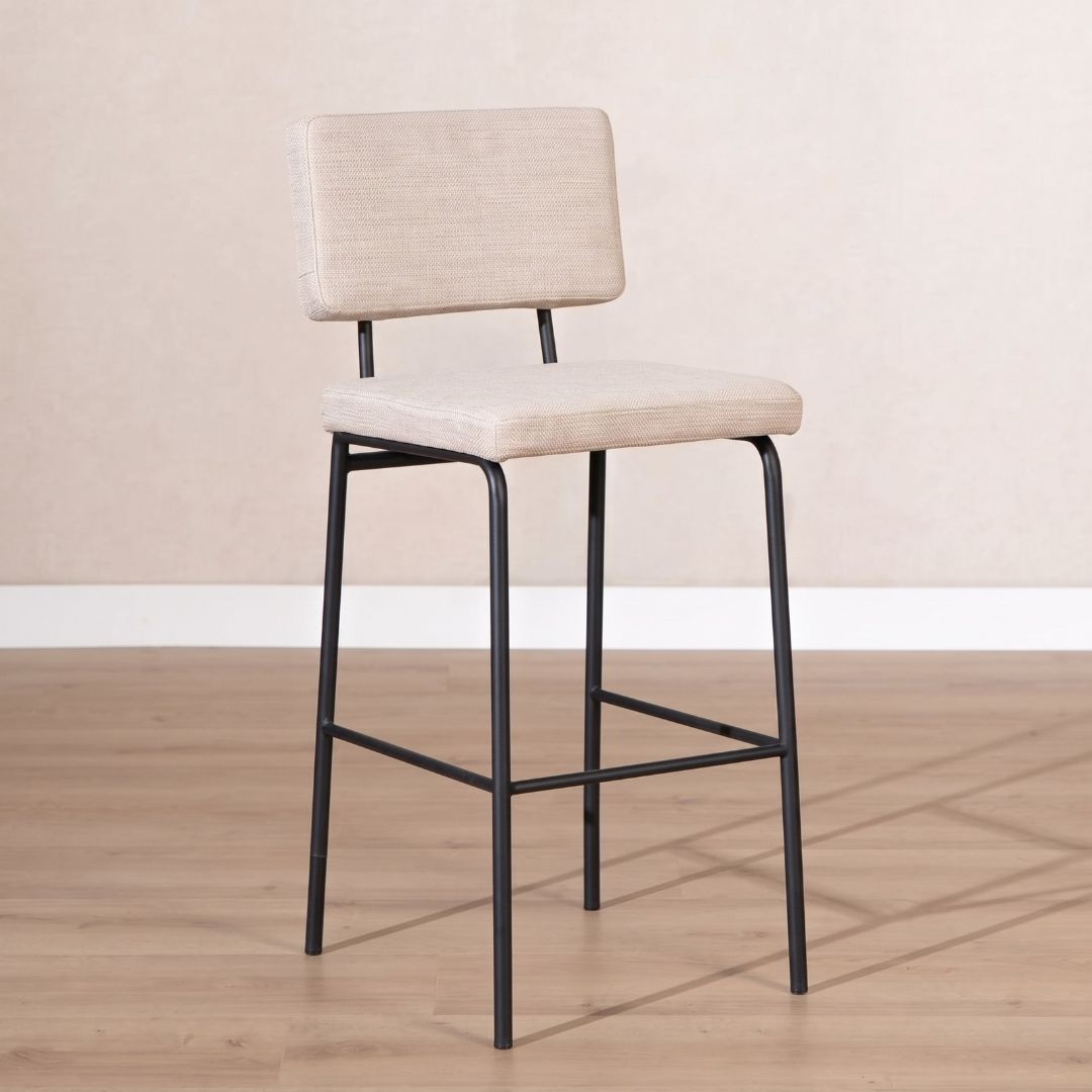 Tabouret de bar scandinave Espen beige en tissu recyclé 64-77 cm