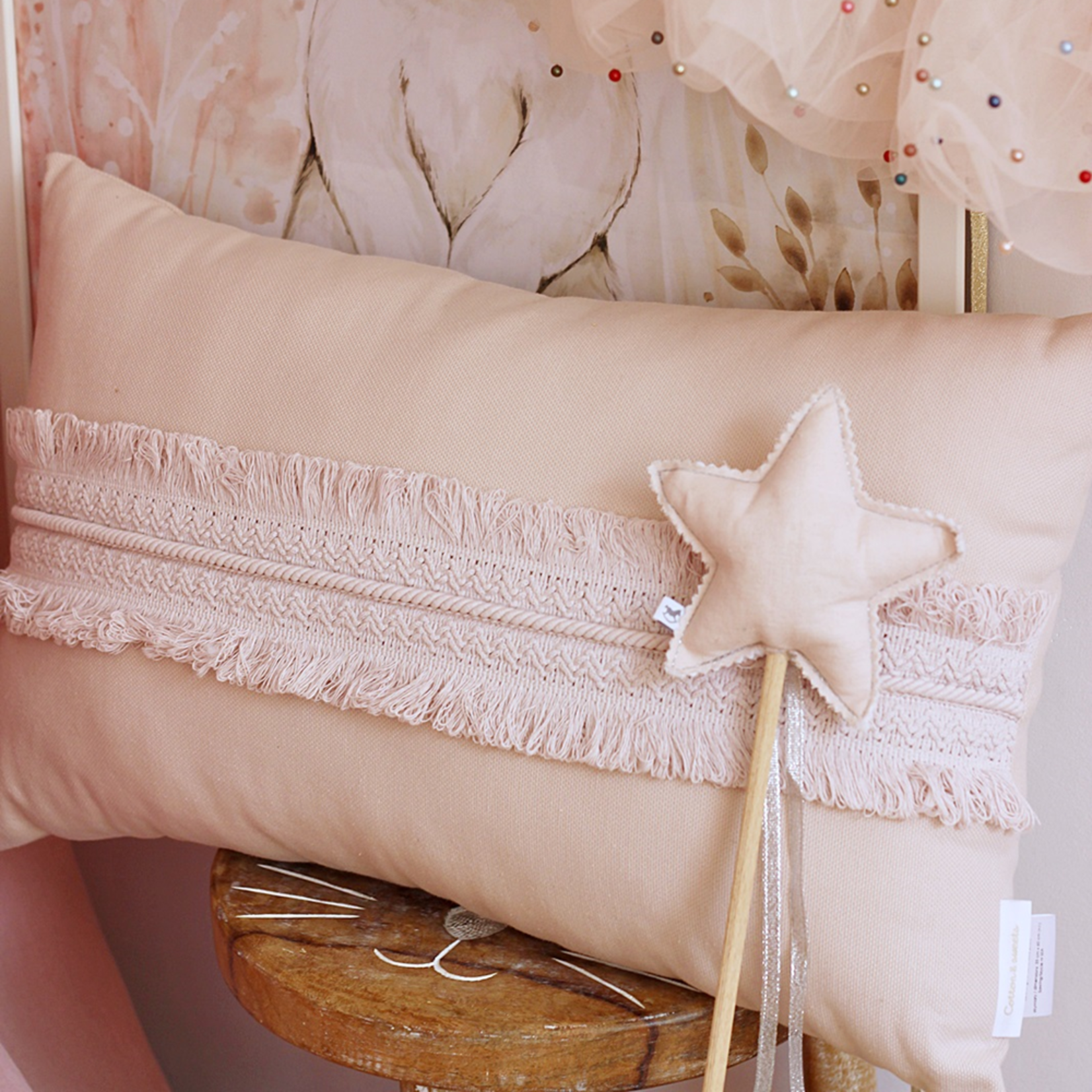 Cotton&Sweets Rectangular lace pillow Powder pink