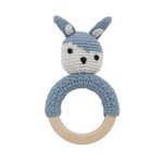 Sebra Crochet rattle, Siggy on ring, powder blue