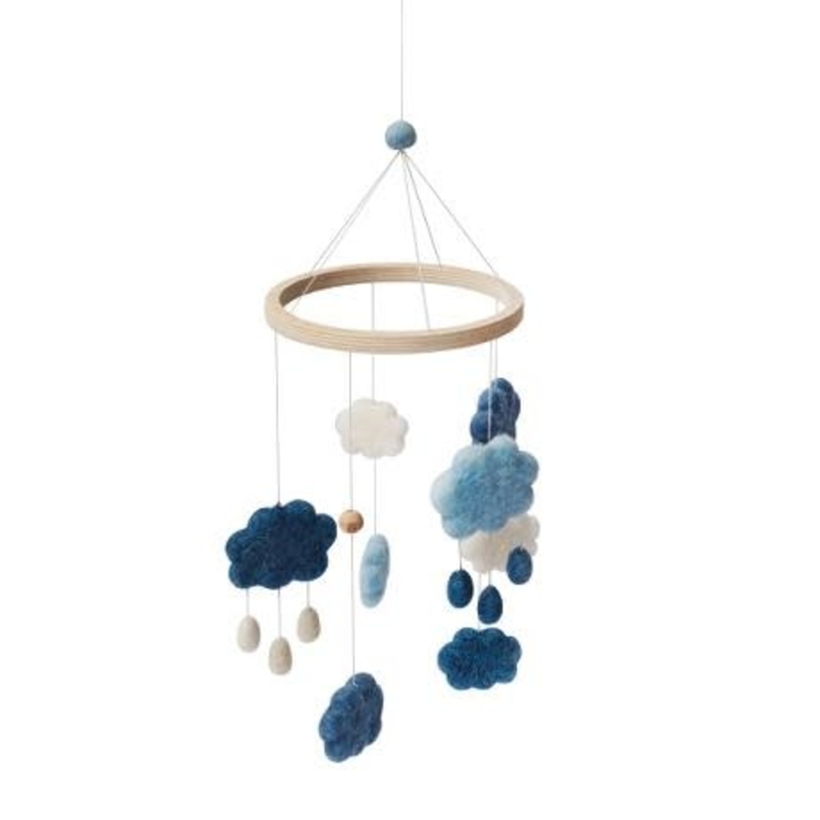 Sebra Felted baby mobile, clouds, denim blue