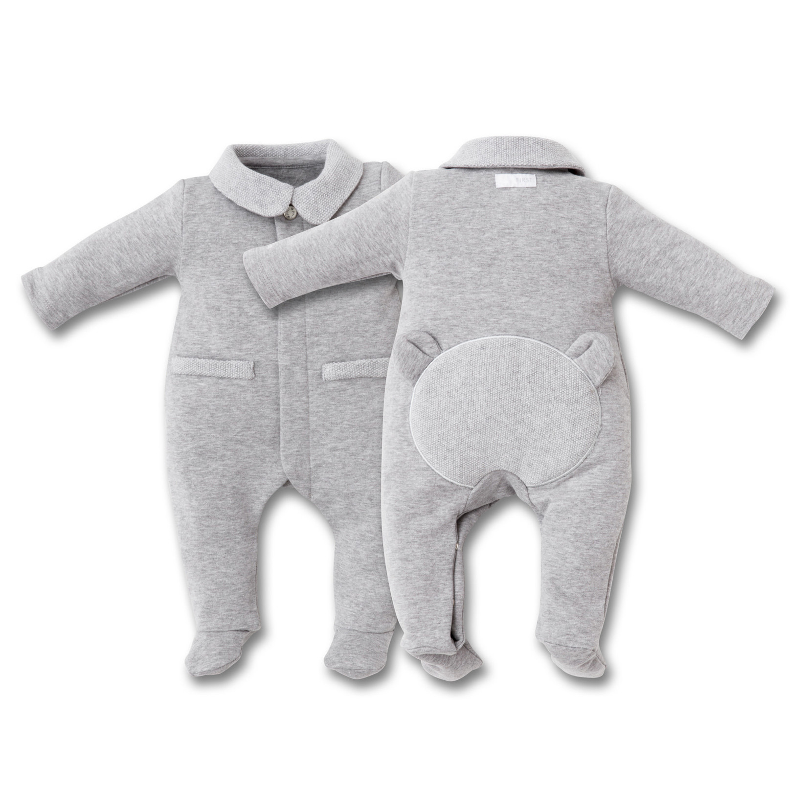 First rompersuit   FIRST TEDDY ENDLESS GREY