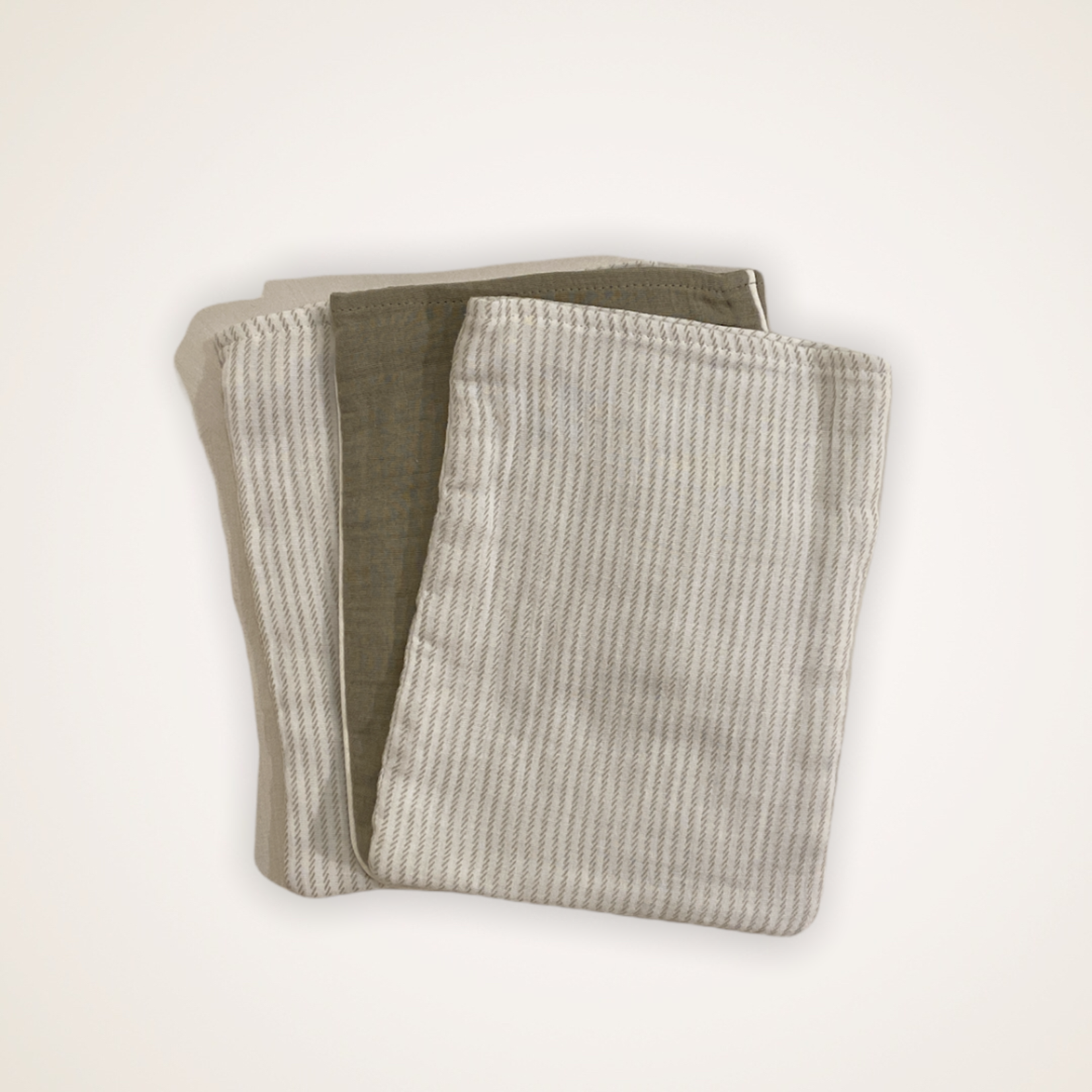 Coco&pine Jules Olive - Muslin washcloth 3 pack - 2x stripe/1x olive