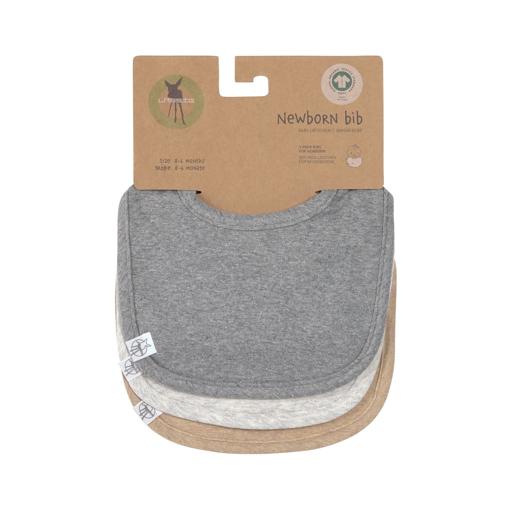 Lässig Newborn Bib 3 pcs GOTS, dark grey light grey nature melange