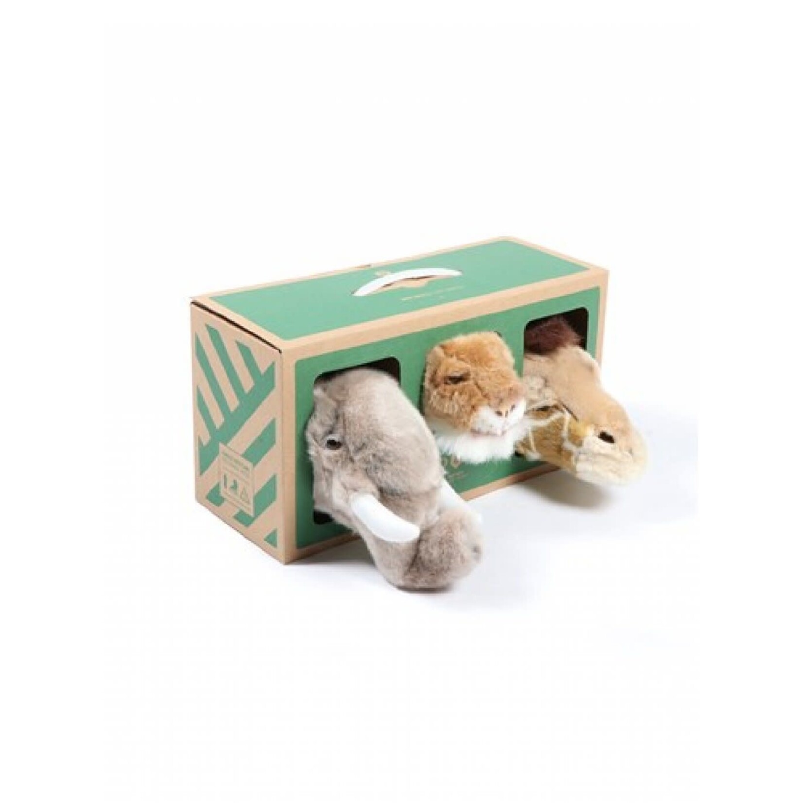 Wild&Soft Safari box: set v. 3 kl.kopjes (olifant/leeuw/giraf) m/doos