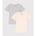 Petit Bateau 2 TEE SHIRTs korte mouw jongen beige/gestreept