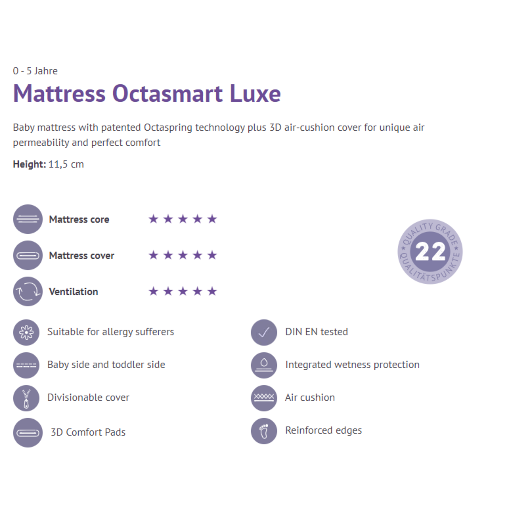 Traumeland Mattress Octasmart Luxe 60x120cm