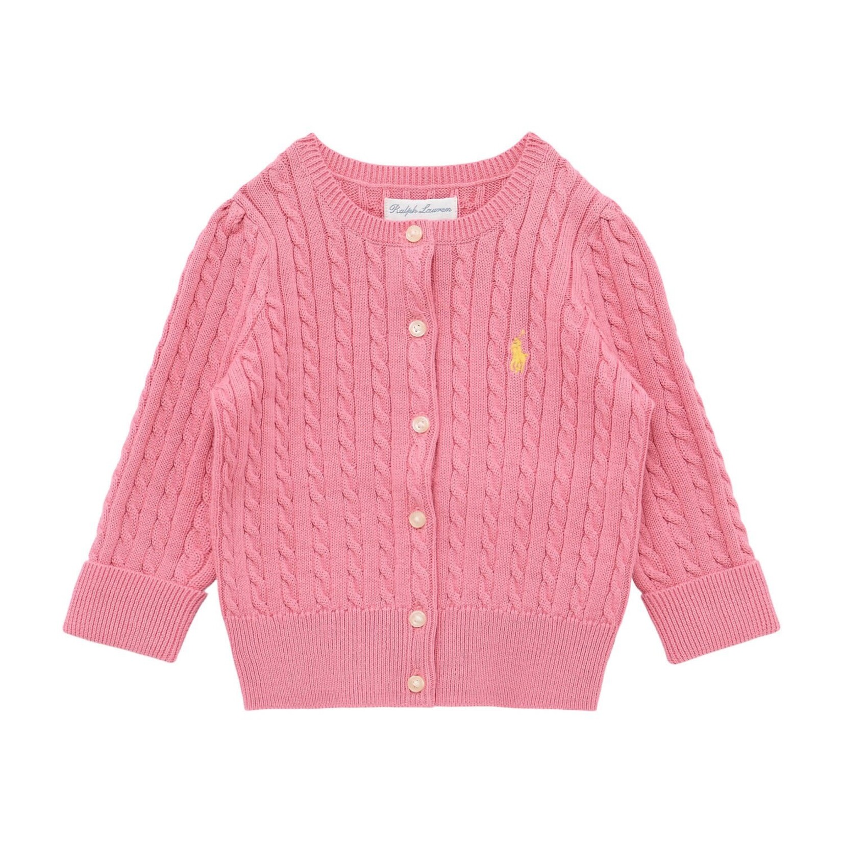 Ralph Lauren MINI CABLE-TOPS-SWEATER-FLORIDA PINK W/ OASIS YELLOW
