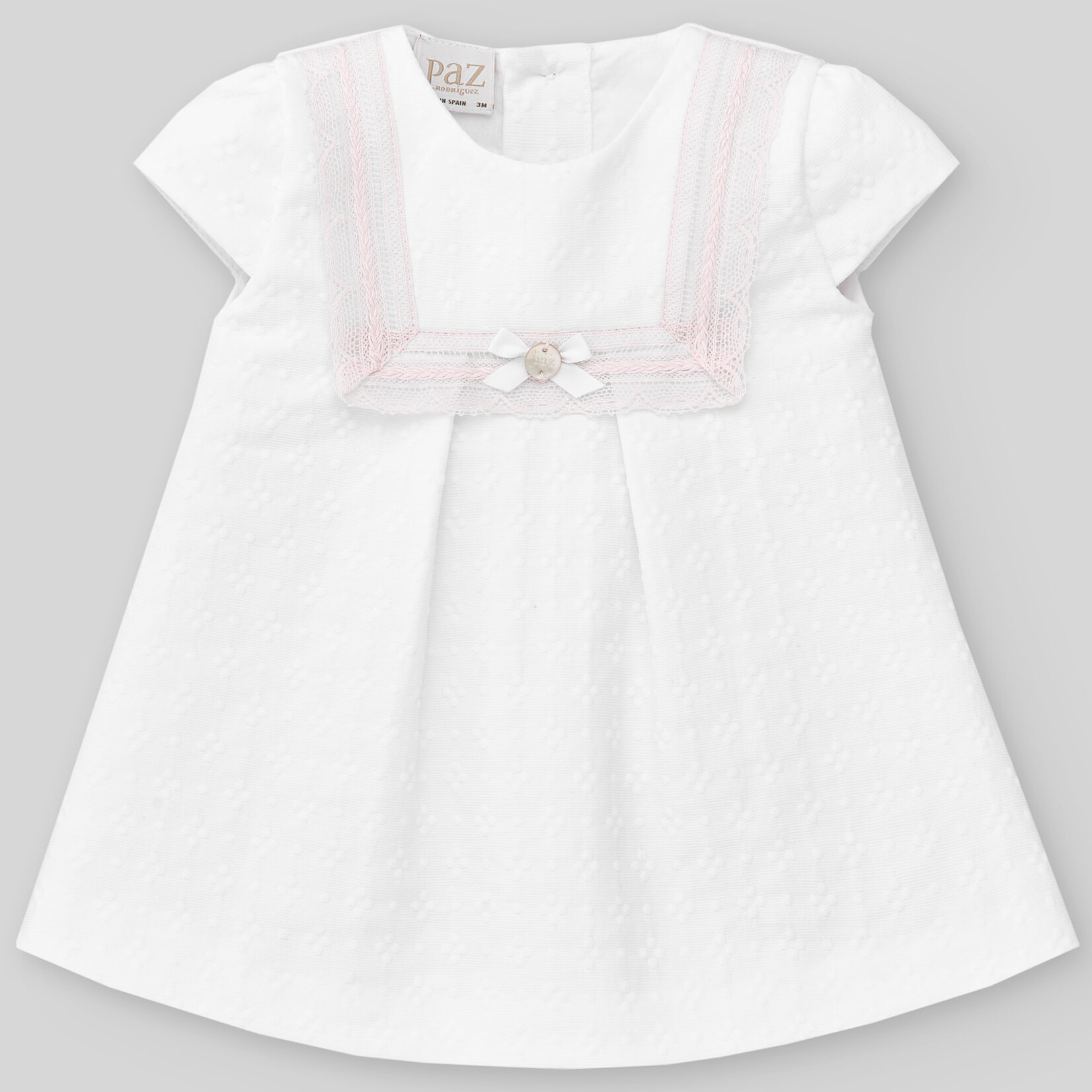 Paz Rodriguez WOVEN NEWBORN DRESS "AURA"_White/Chalk Pink_0137