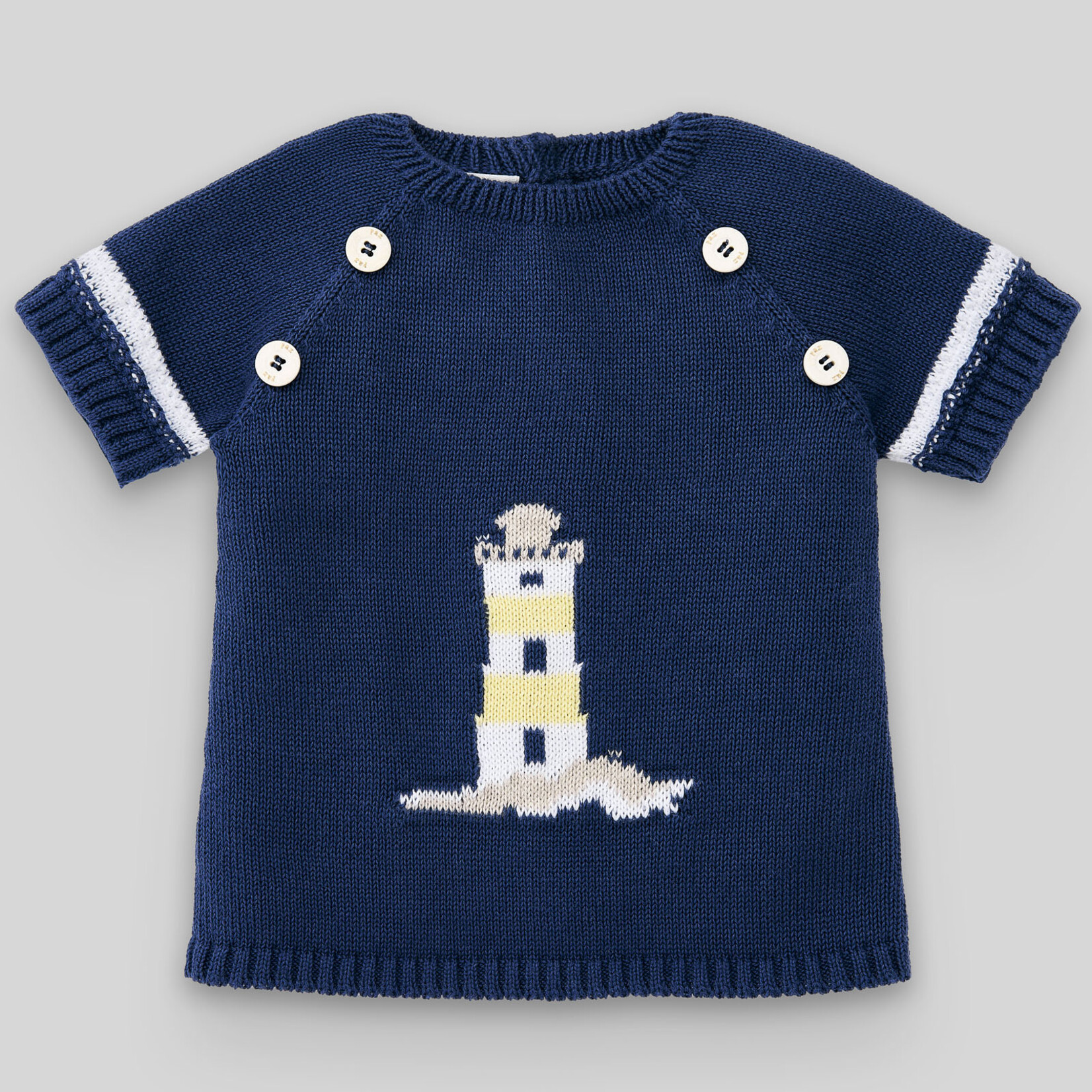 Paz Rodriguez KNIT NEWBORN SWEATER "FAROS"_Blue Indigo/White_2401 H82