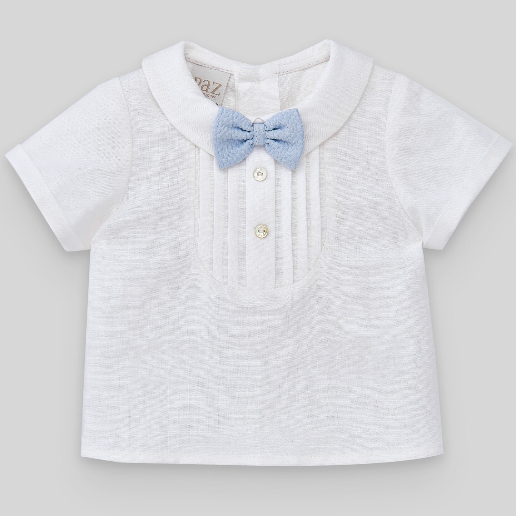 Paz Rodriguez WOVEN NEWBORN BLOUSE "LECER"_White/Sky Blue _01801 Detalles