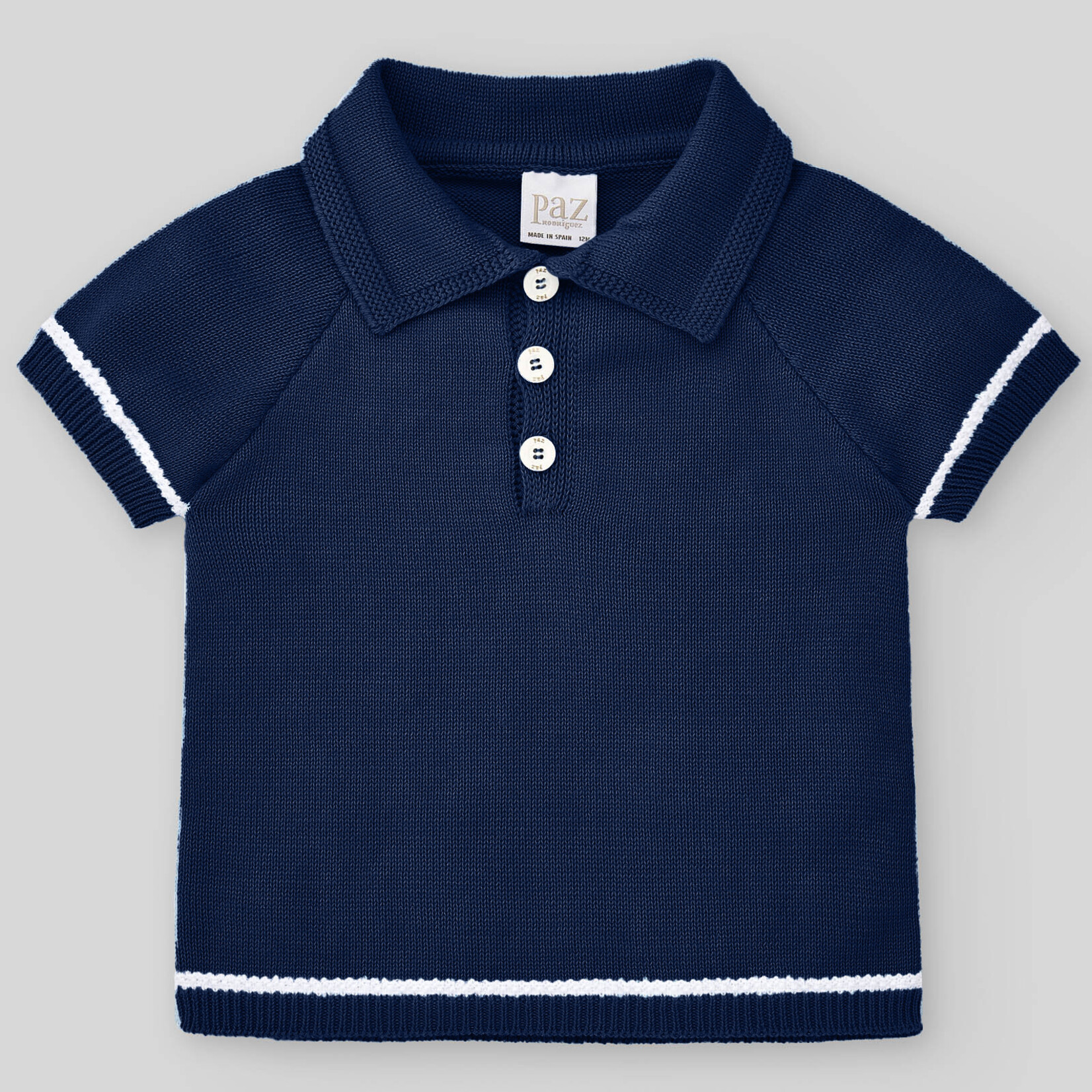 Paz Rodriguez KNIT NEWBORN POLO T-SHIRT "FAROS"_Blue Indigo/White_2401 H82