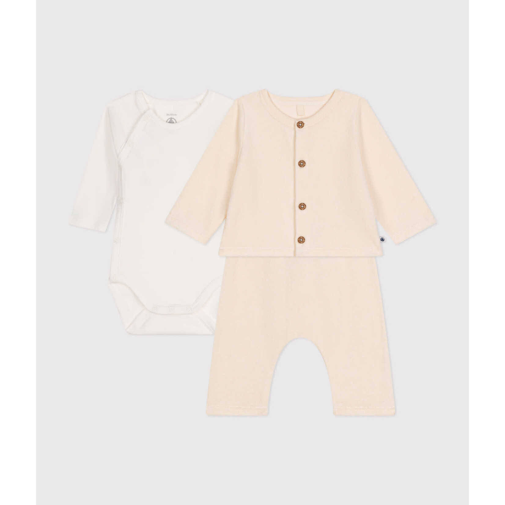 Petit Bateau DRIEDELIGE BABYPYJAMA VAN BADSTOF BEIGE