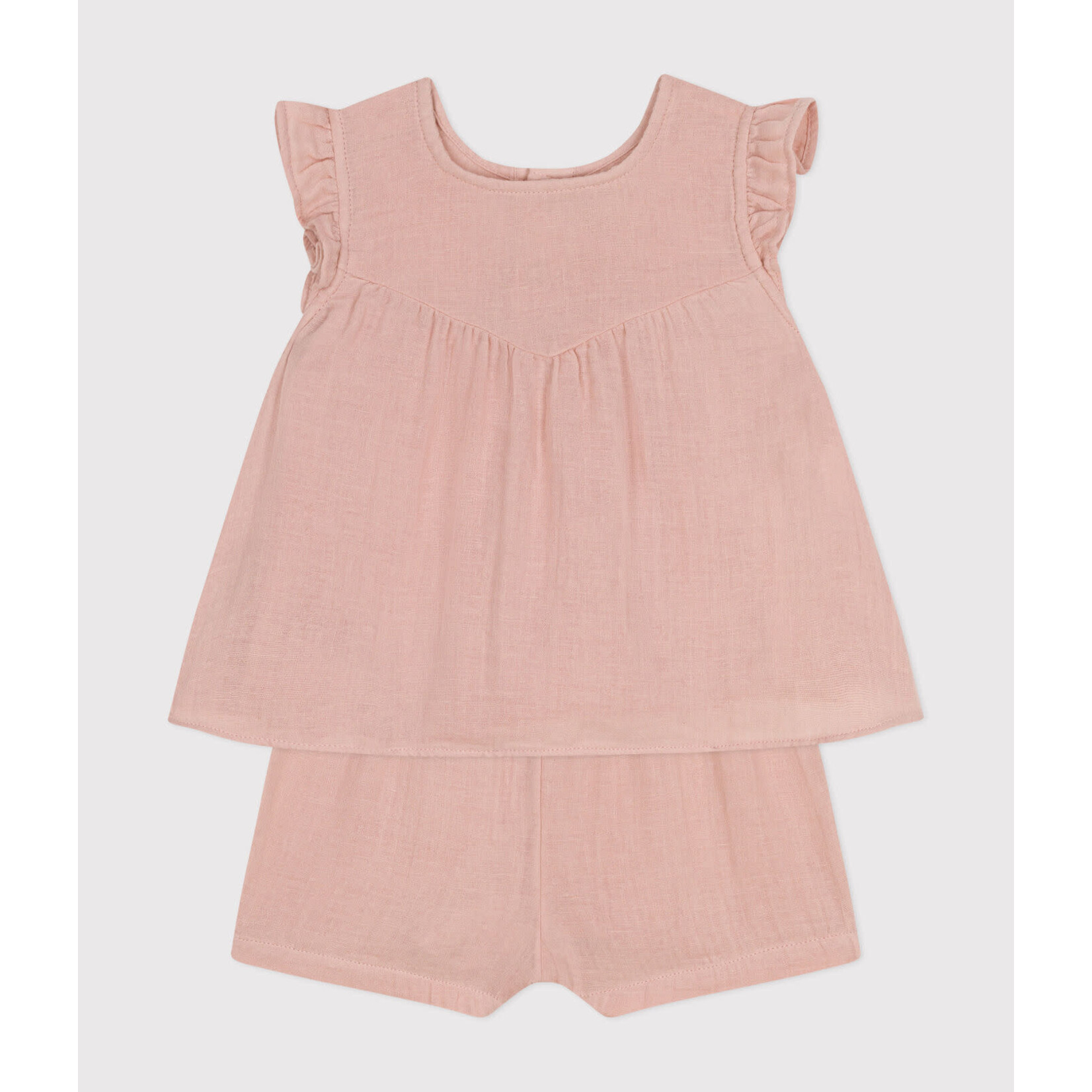 Petit Bateau LUCHTIG KATOENEN BABYPAKJE MET BLOUSE EN KORTE BROEK Roze SALINE