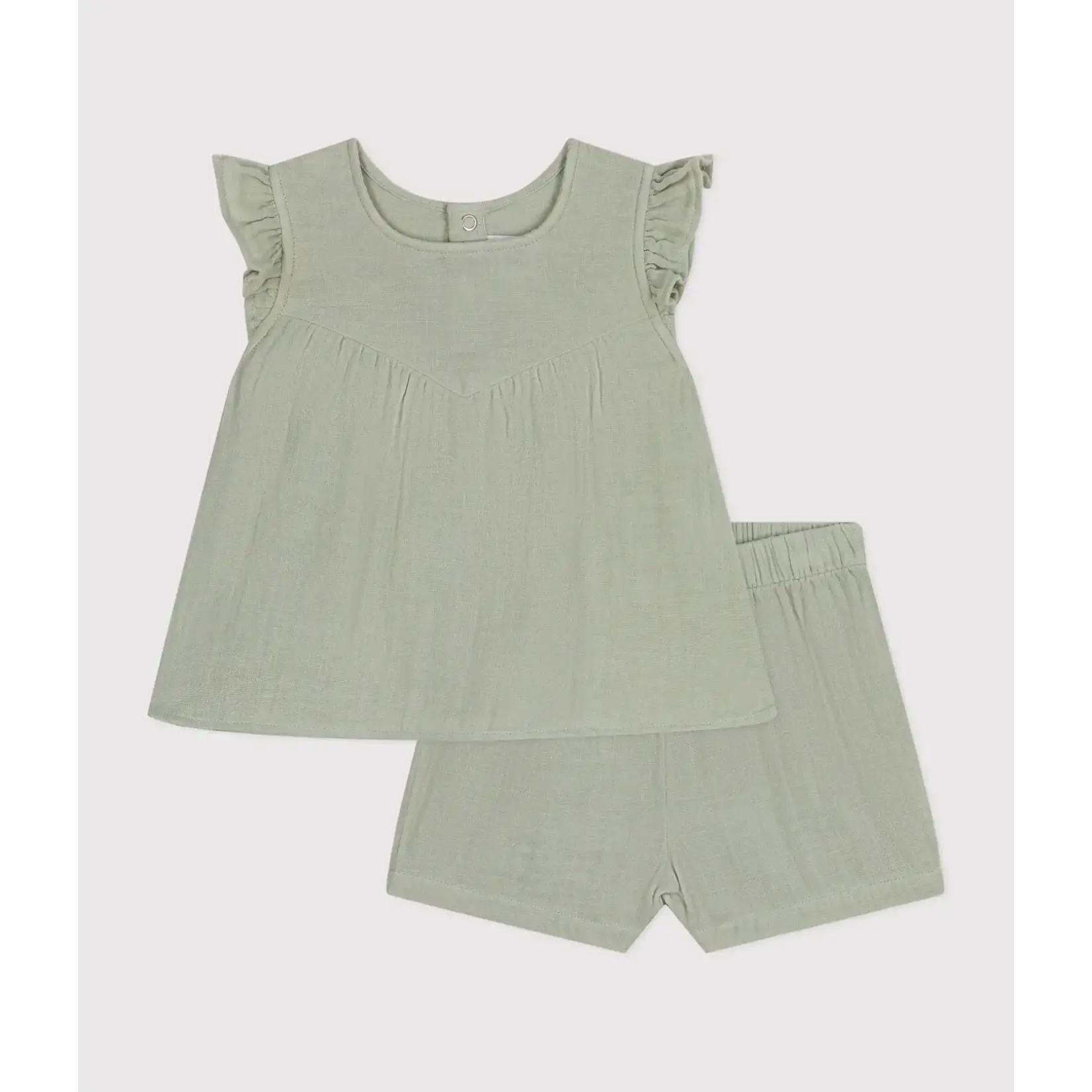 Petit Bateau LUCHTIG KATOENEN BABYPAKJE MET BLOUSE EN KORTE BROEK groen HERBIER