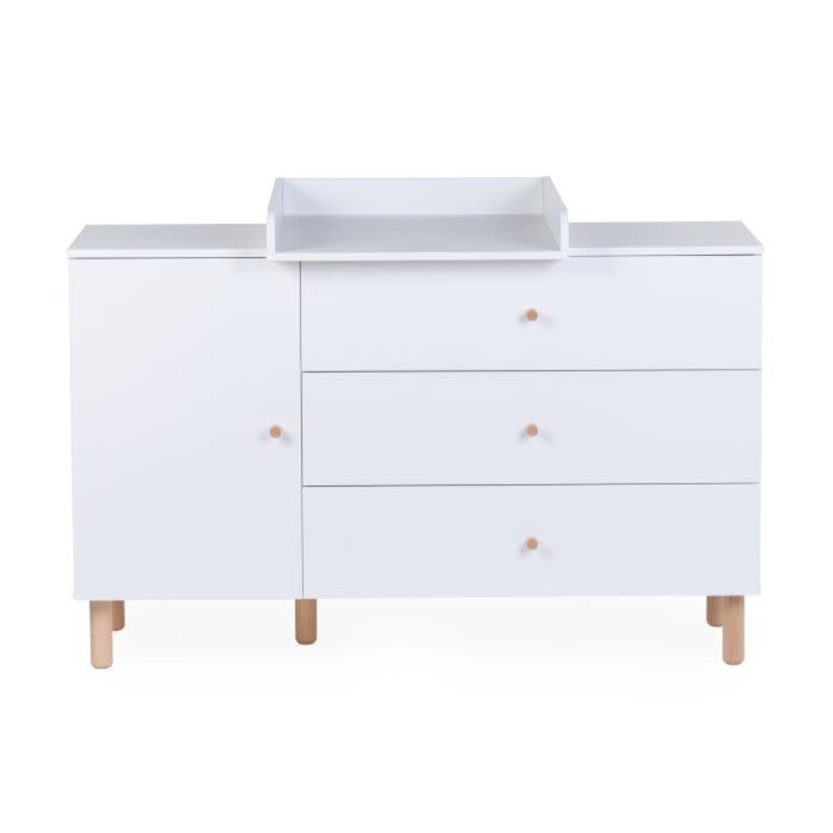 Childhome WONDER WHITE - COMMODE - 3 LADEN + 1 DEUR + VERZORGINGSUNIT