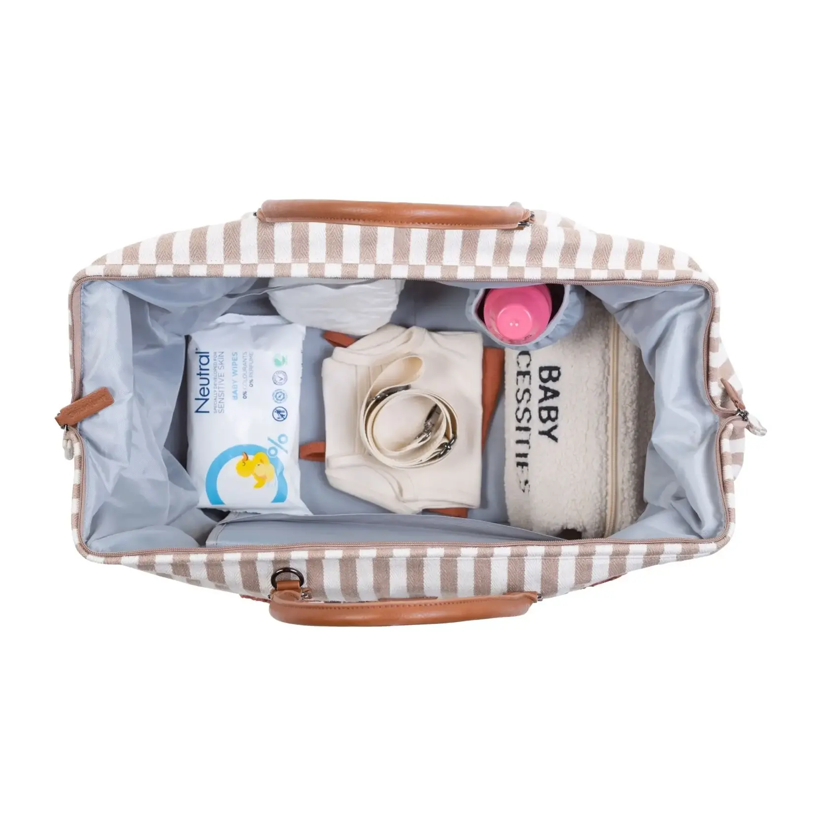 Childhome MOMMY BAG  STREPEN - NUDE/TERRACOTTA