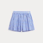 Ralph Lauren GINGHAM LINEN-COTTON WRAP SKORT ROYAL / WHITE