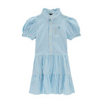 Ralph Lauren STRIPED TIERED LINEN-COTTON DRESS TURQUOISE NOVA/WHITE