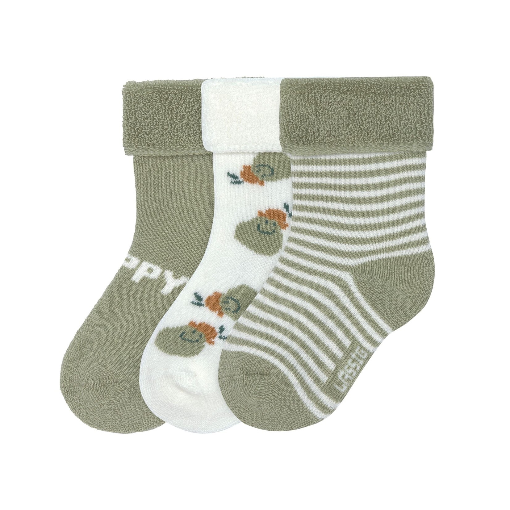 Lässig Terry socks GOTS 3pcs assorted Pear light Kakhi