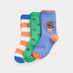 Ralph Lauren CRAB-MOTIF CREW SOCK 3-PACK BLUE, WHITE/ORANGE, GREEN