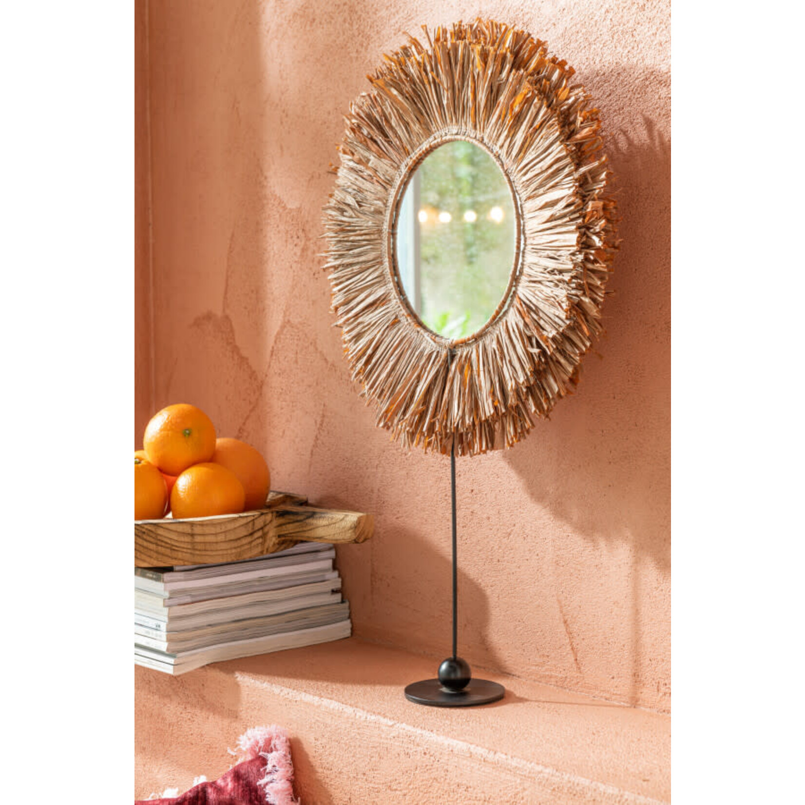 J-Line SPIEGEL VOET ROND RIET RAF BR (41x9x50cm)