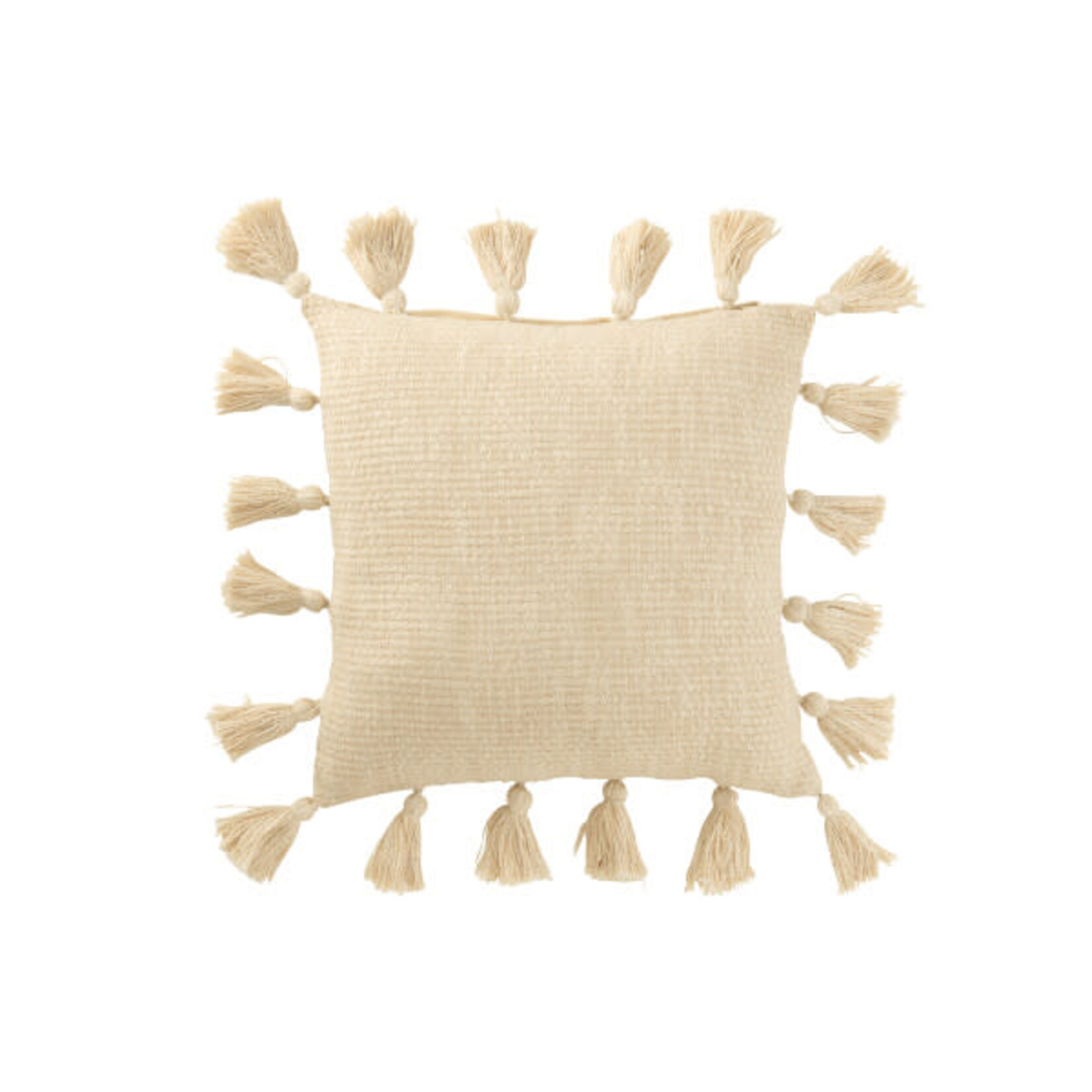 Kussen Gewoven Kwasten Katoen Beige