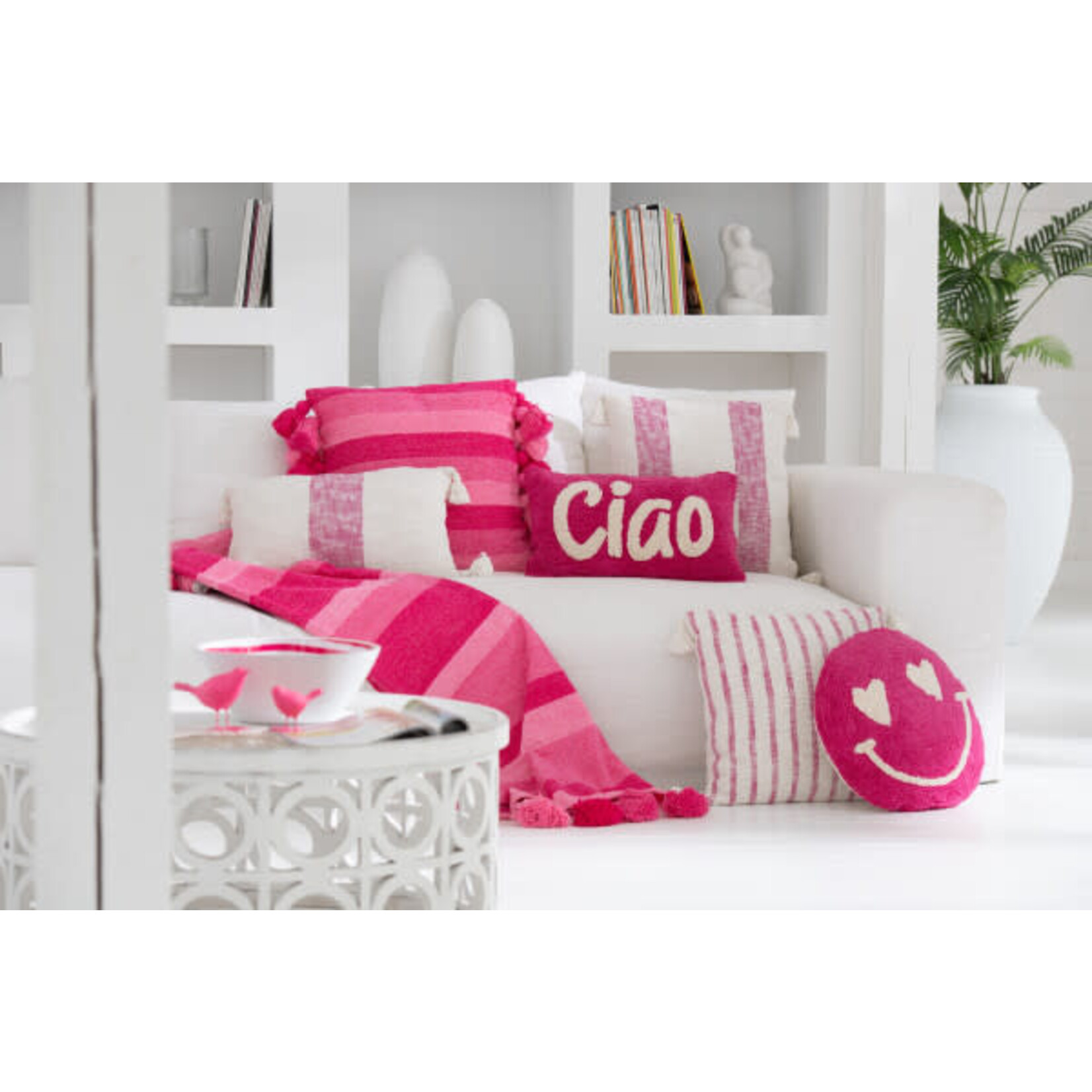 J-Line Plaid Strepen+Kwastjes Katoen Roze