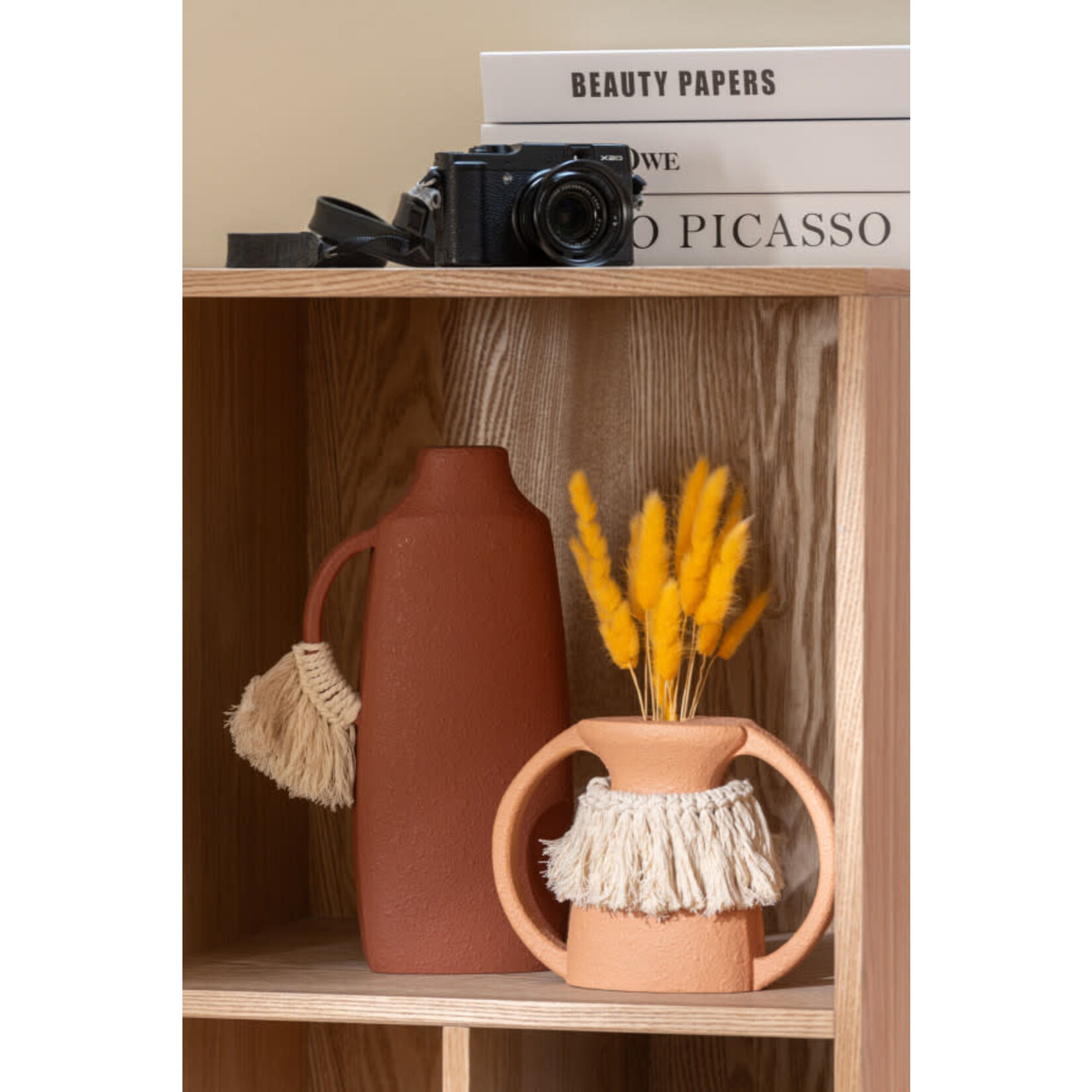 J-Line Vaas Decoratie Poli Mdf Bruin/Naturel Assortiment Van Twee