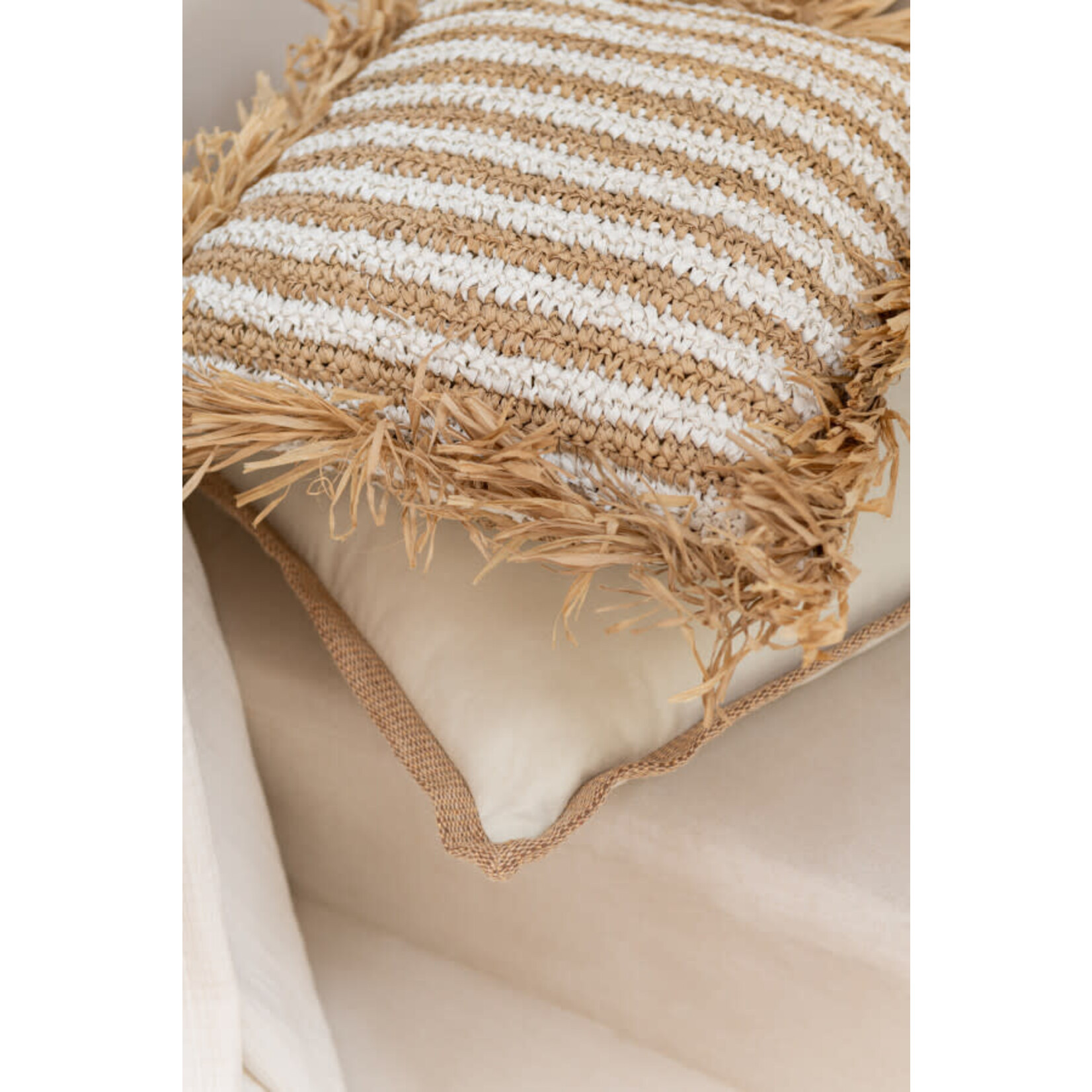 J-Line Kussen Boord Geweven Vierkant Polyester Beige