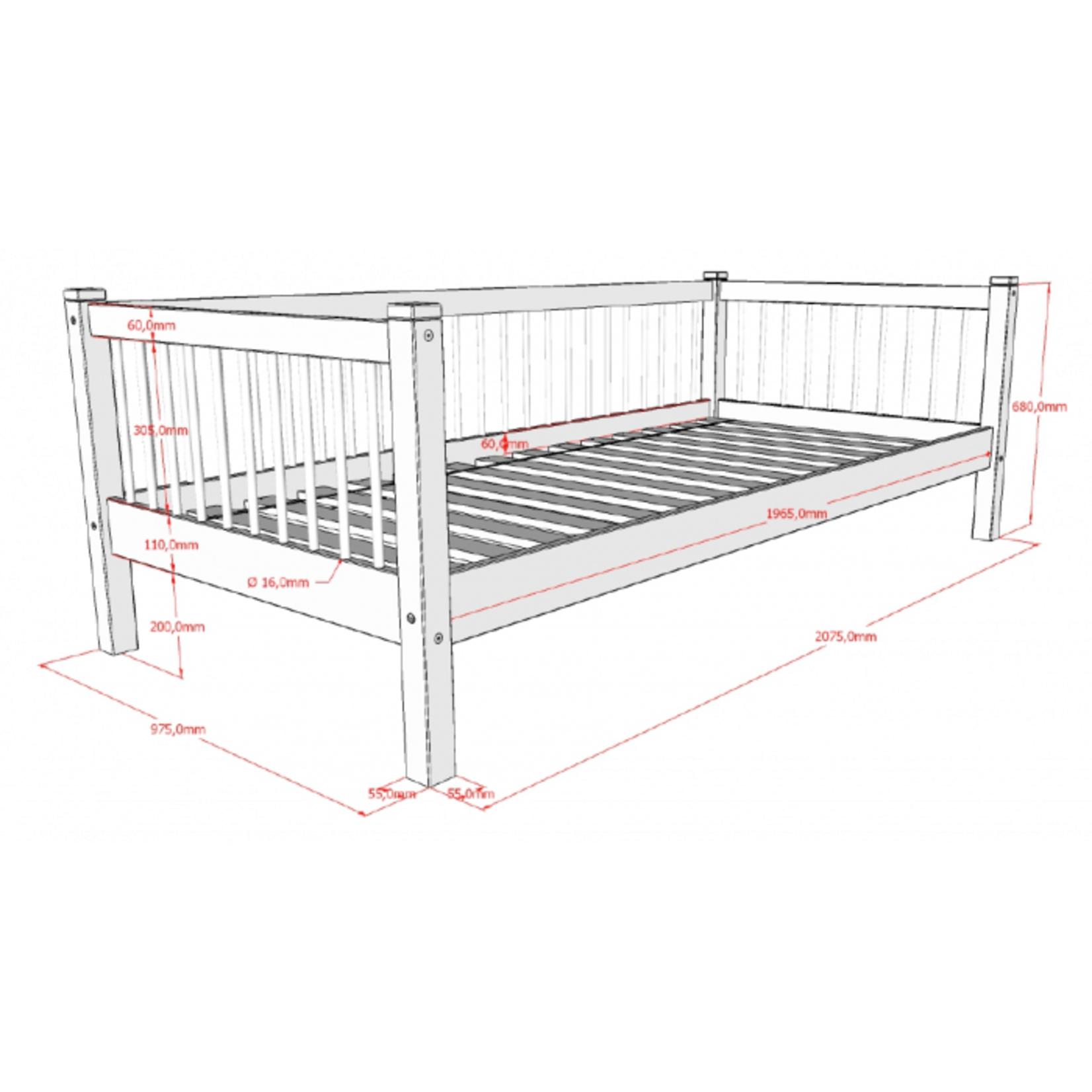 Vipack Furniture FORREST KAJUITBED 90 X 200 CM BEUK WIT