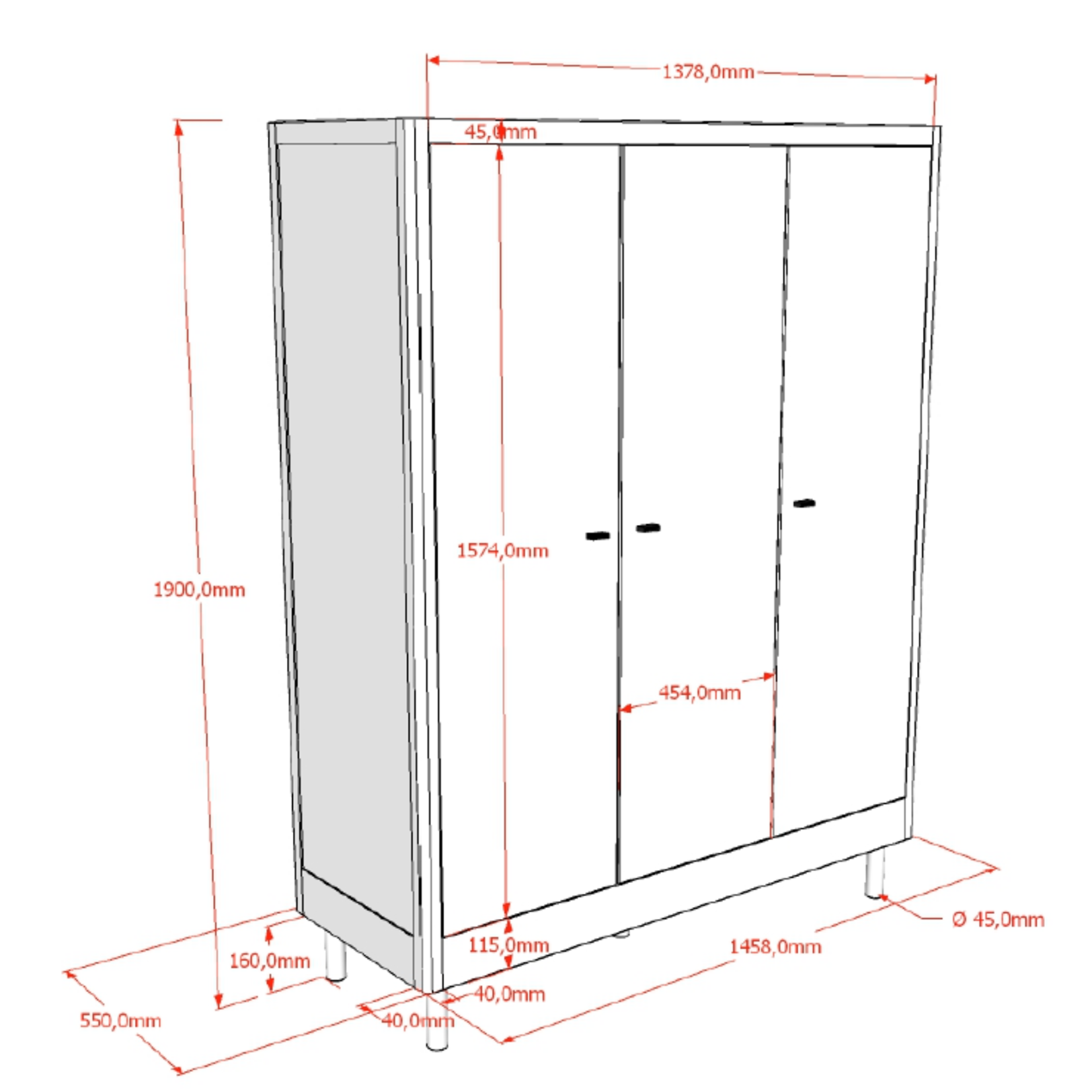 Vipack Furniture FORREST 3 DEURS KLEERKAST BEUK WIT