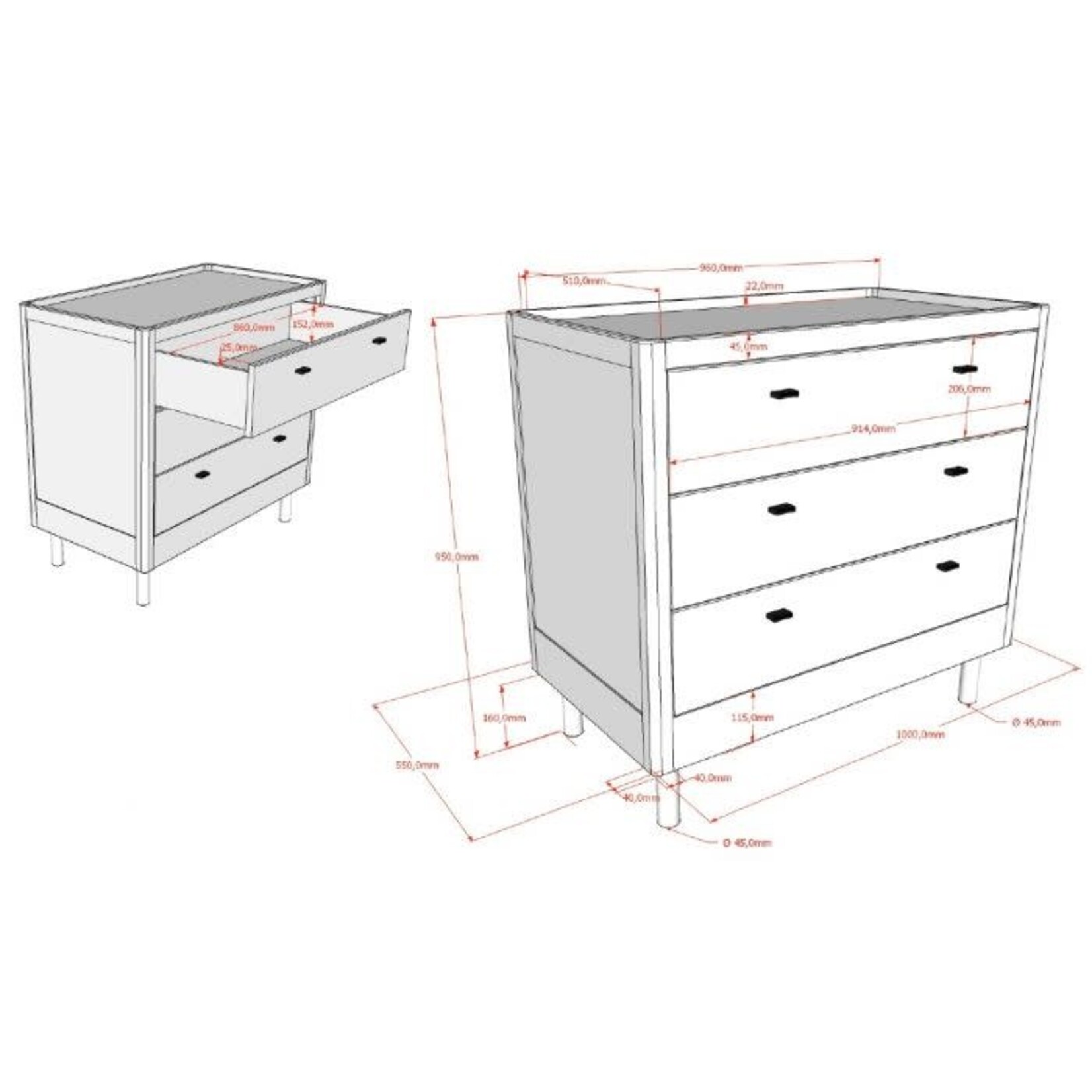 Vipack Furniture FORREST COMMODE 3 LADEN WIT