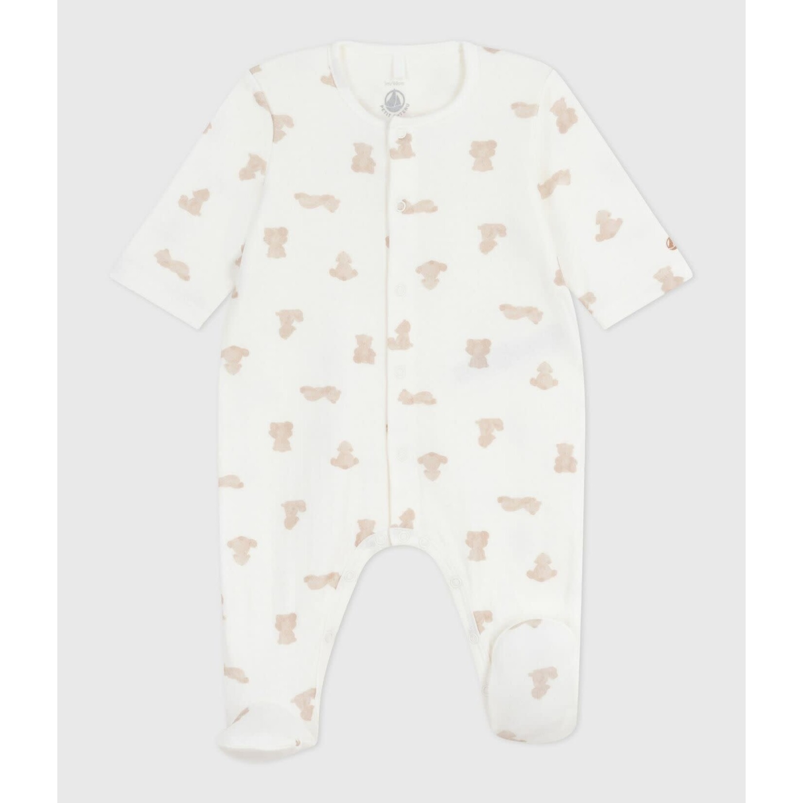 Petit Bateau Babypyjama in tubic met print MARSHMALLOW/ BRUN