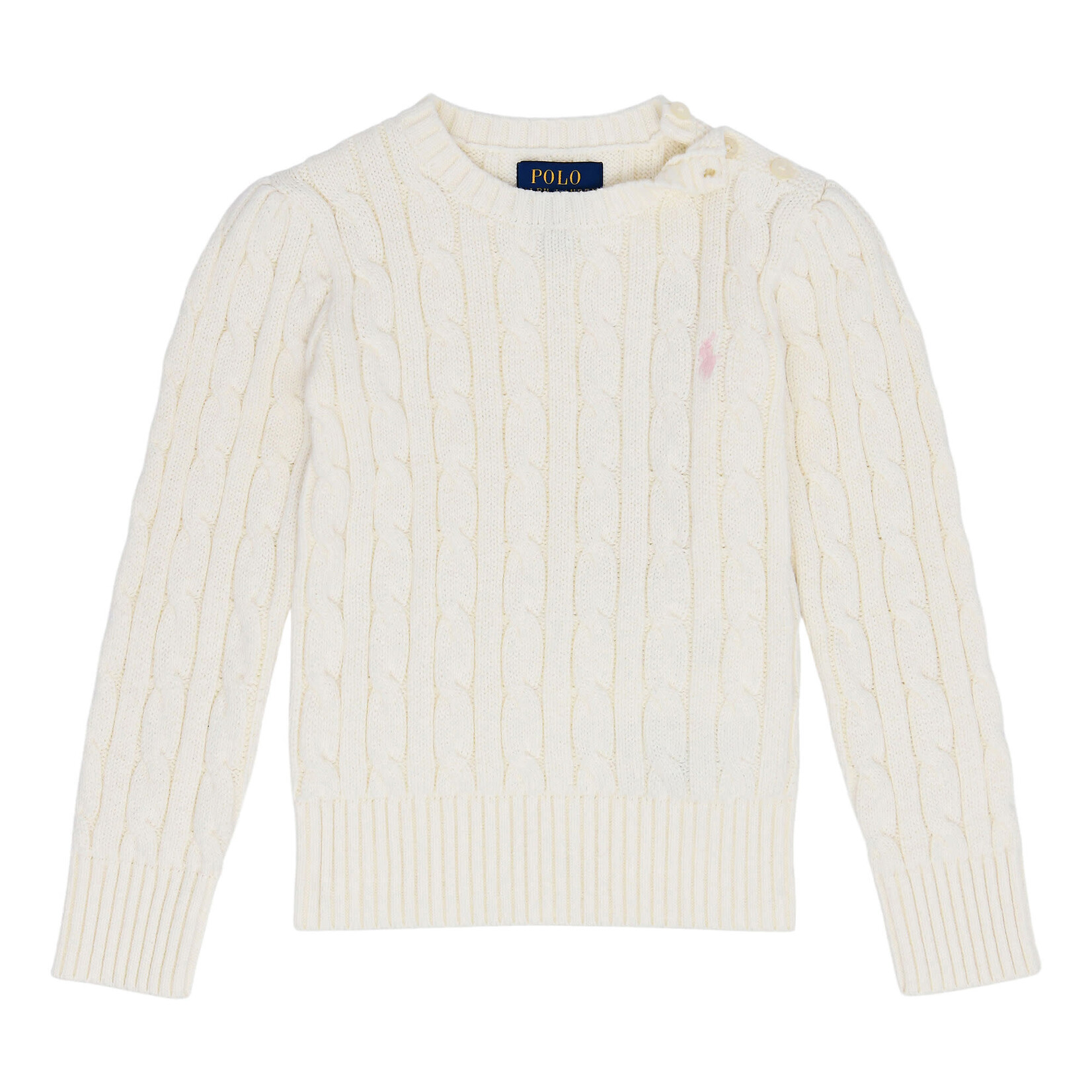 Ralph Lauren CABLE CN-SWEATER-PULLOVER WARM WHITE W/ HINT OF PINK