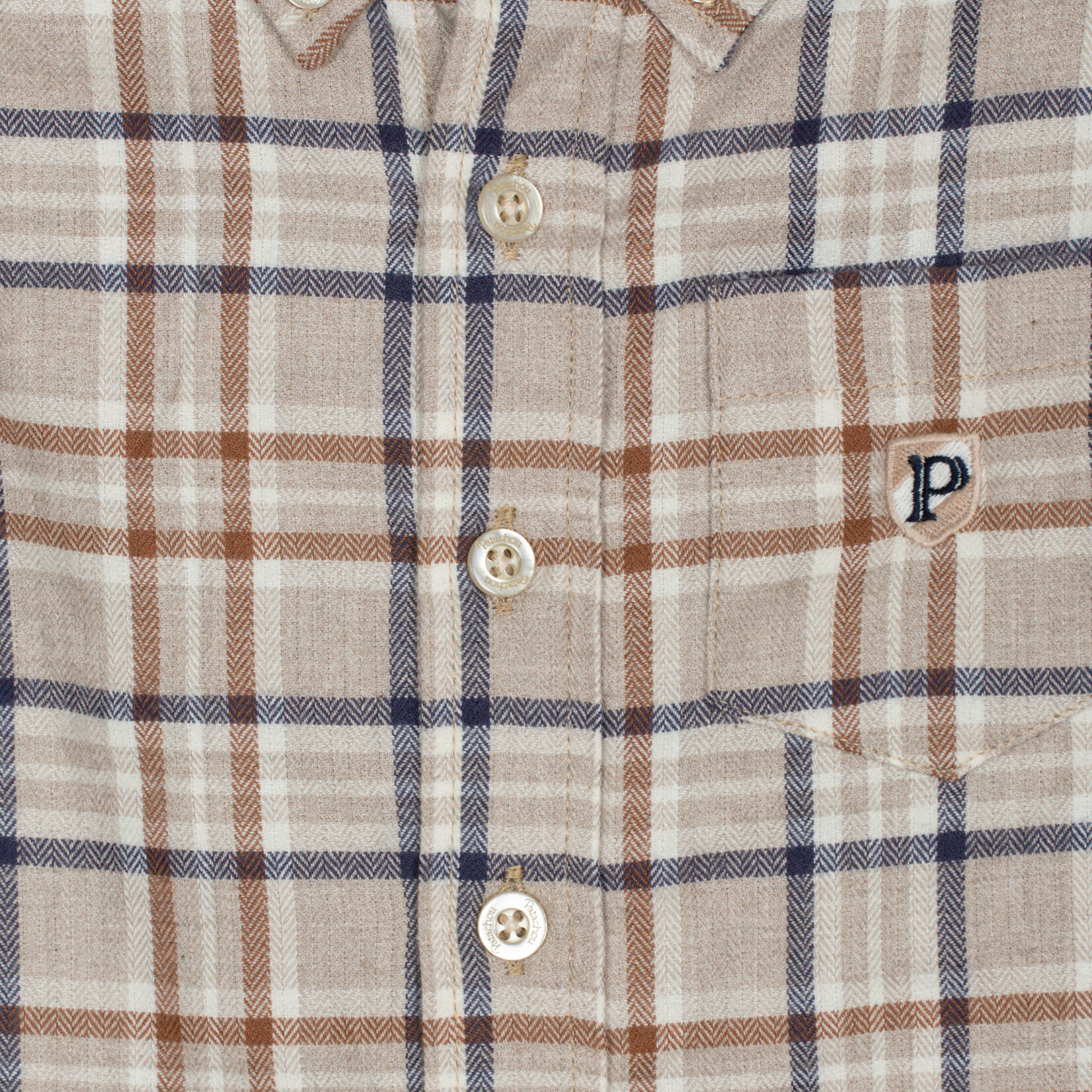 Patachou CAMISA - MINI BOY SOFT BLUE - INVERNO 2025 CAMEL/NAVY CHECK F25-68