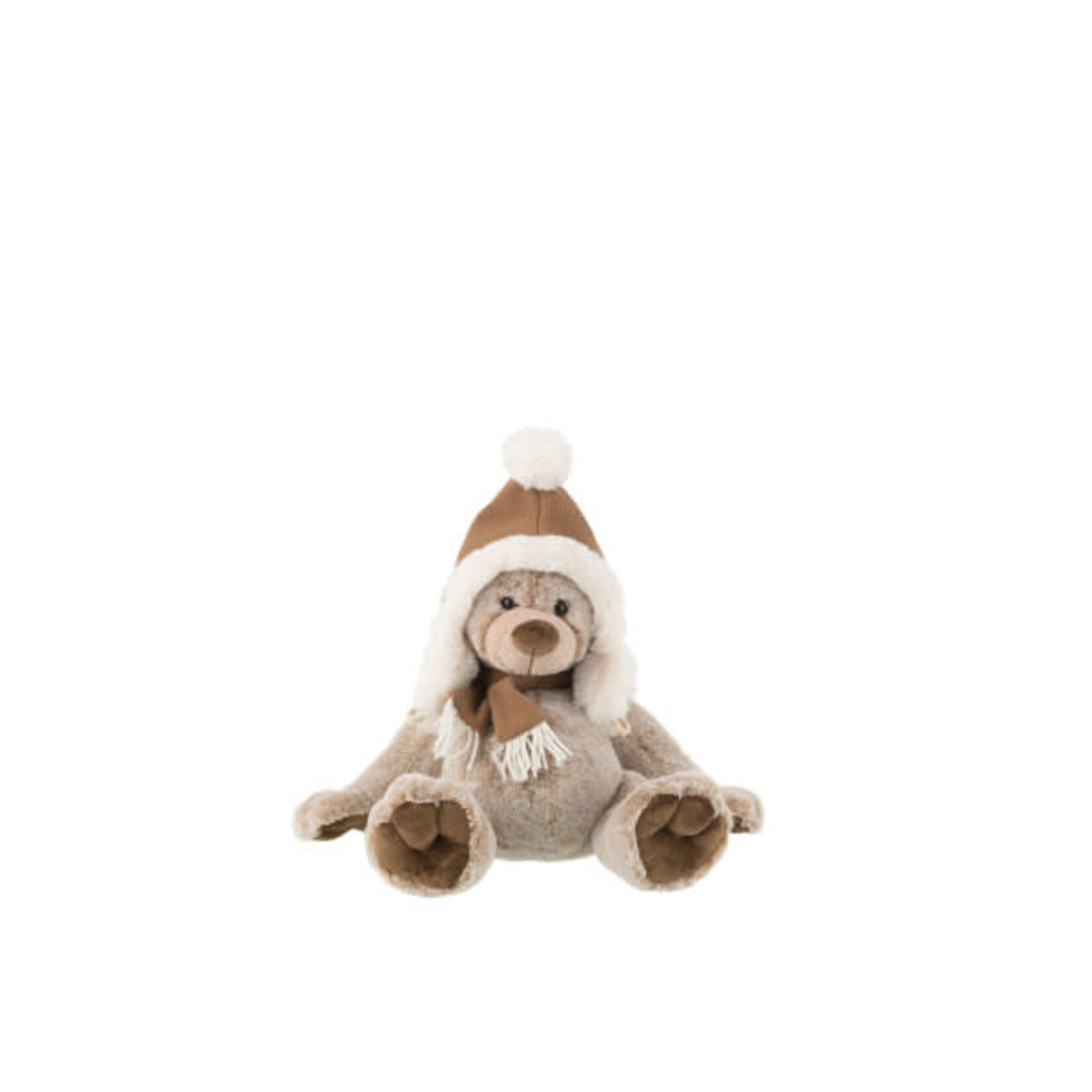 J-Line Bear+Hat Plush Polyester Brown Small
